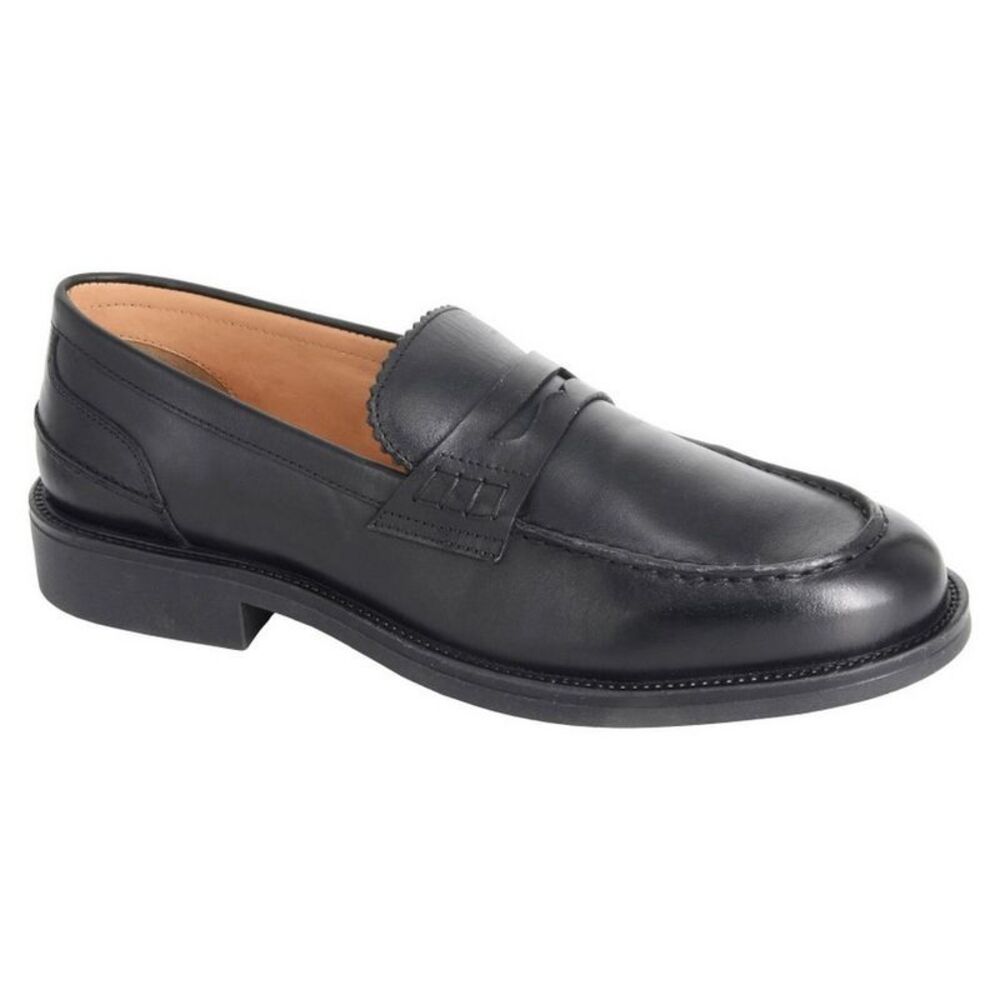 Roamers Mens Saddle Plain Leather Slip-on Loafers / Black